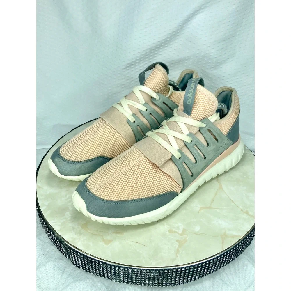 Adidas Tubular Radial Running Shoes Men Sz 11 Pink Grey Low Top Sporty Sneakers